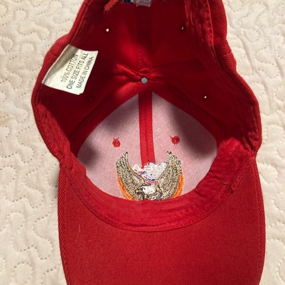 USA Firefighter Vintage Ball Cap Velcro Back Strap Flame Red White Blue Flag - Picture 4 of 5